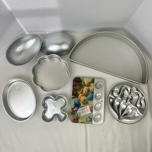 Vintage Wilton Cake Pans Easter Spring Eggs Club Umbrella Flower Half Round Oval